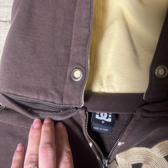 Y2K DC SHOES Heavy Zip Up Brown Jacket with Removable Hood Mens Medium - Picture 6 of 10